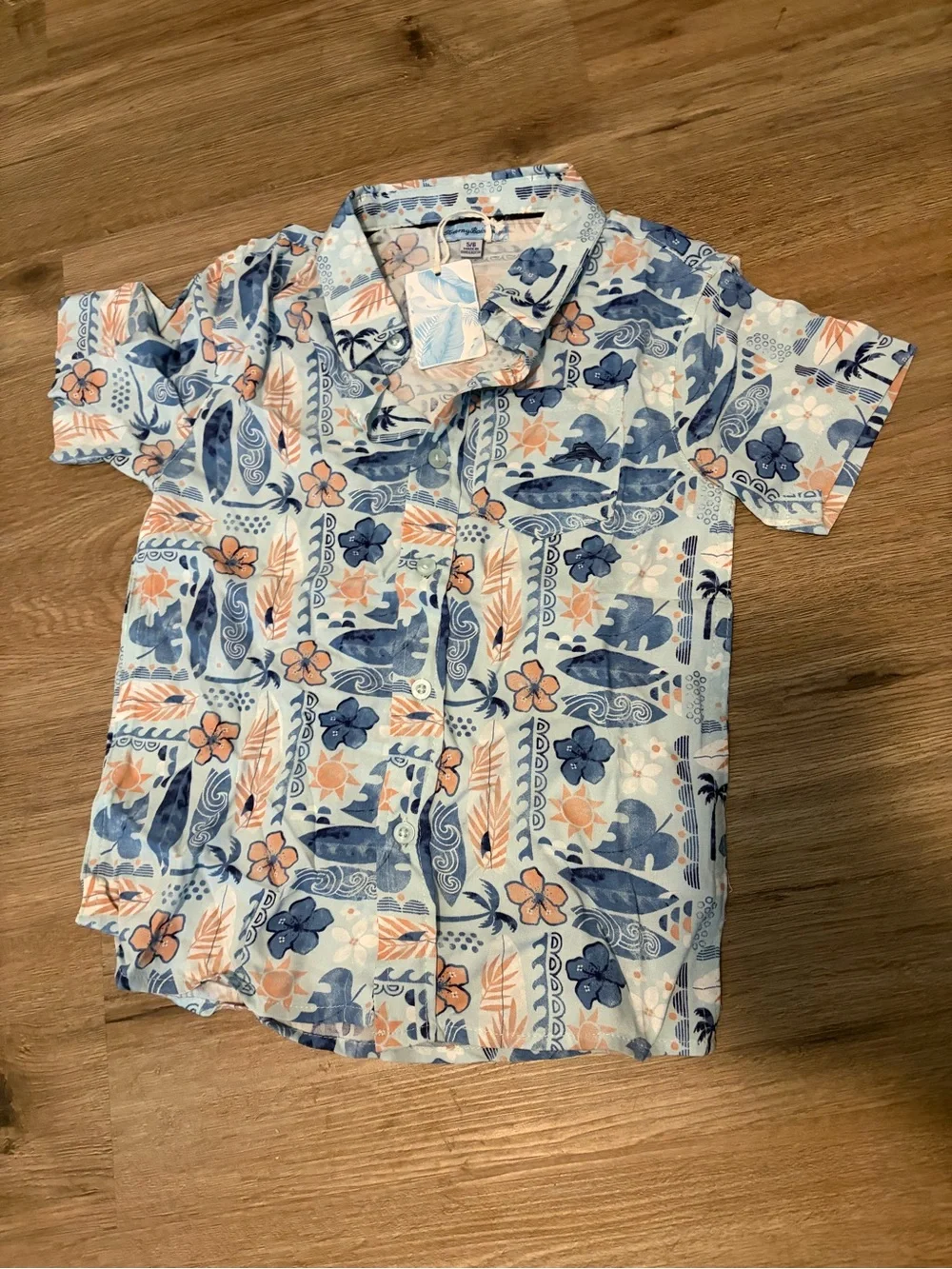 Tommy Bahama Short Sleeve Button-Down Shirt - Blue & Peach